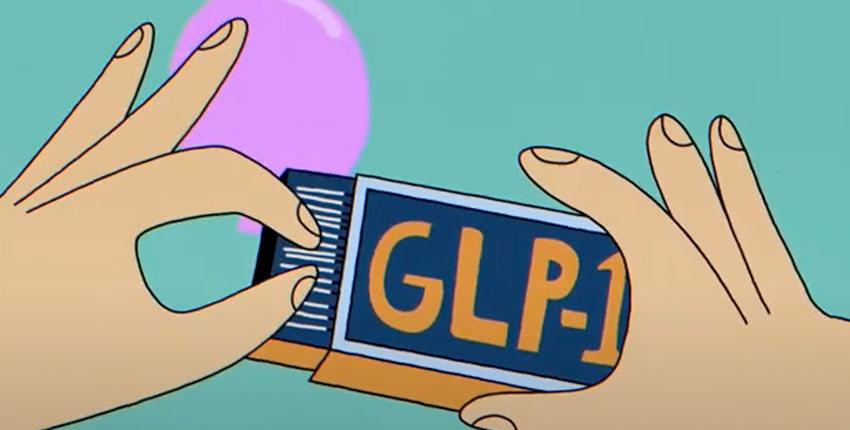 Illustration of hands holding a box reading "GLP-1"