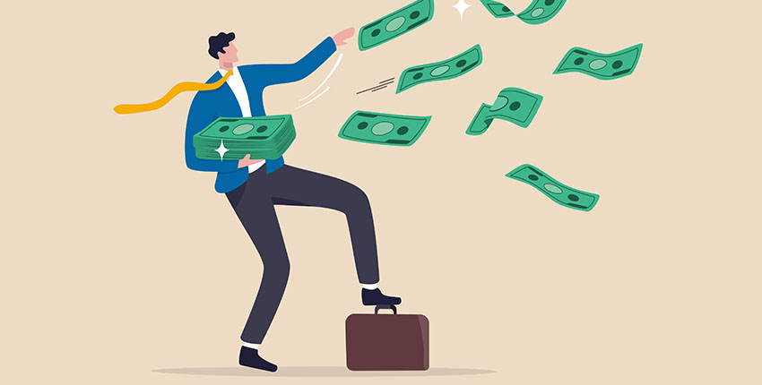 illustration of a business person tossing money away