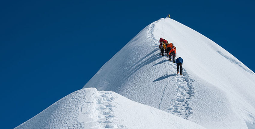 Climbers on snowy Mt. Everest