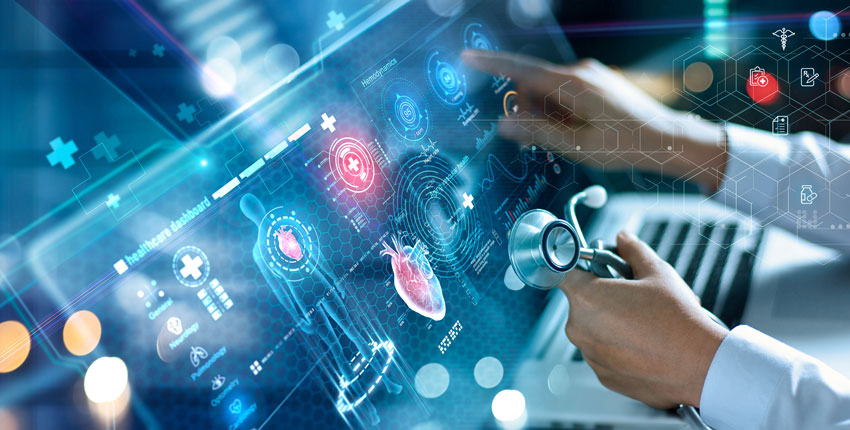 Computer screen and physician hands