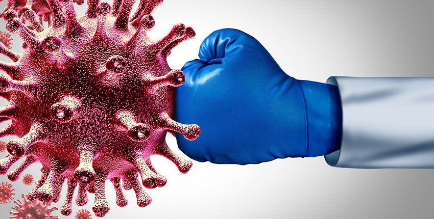 graphic of a boxing glove punching the covid virus