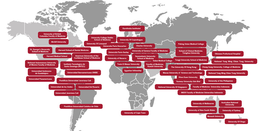 Graphic map showing countries around the world where HMS has programs