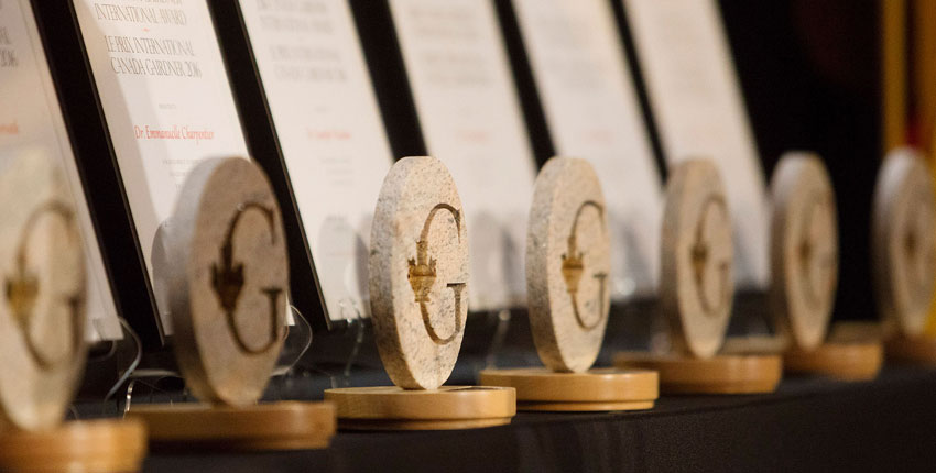 Image of a row of Gairdner awards