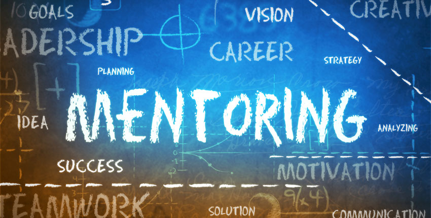 Illustration that says "Mentoring" on a chalk board 