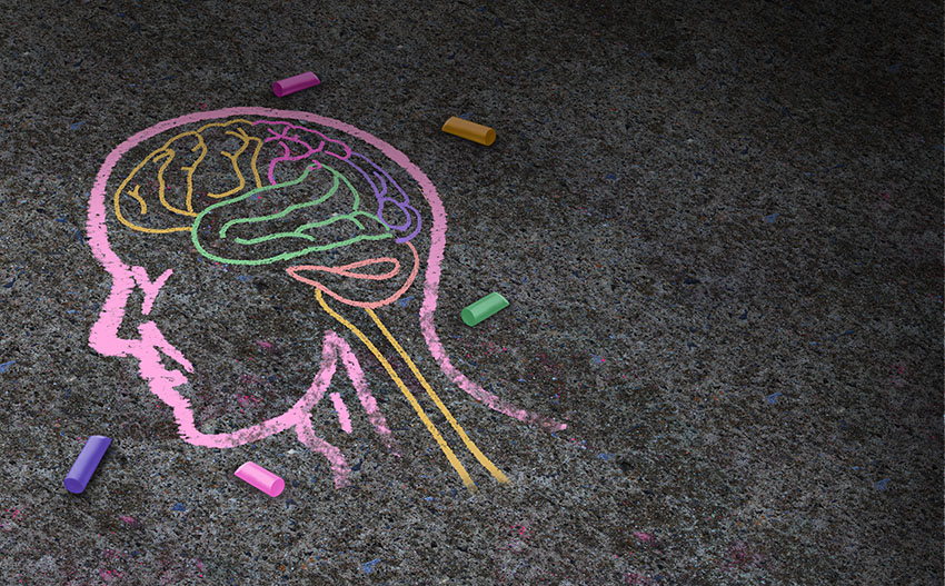 image of a childhood chalk drawing of the human brain