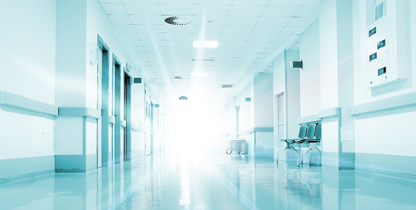 Rays of light in a hospital corridor.