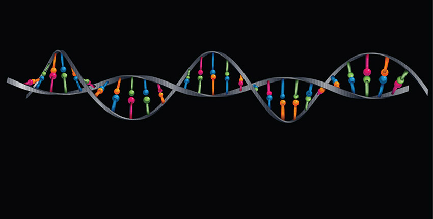 colorful illustration of DNA on a black background