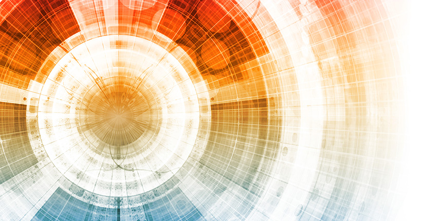 concentric digital design with orange and blue hues