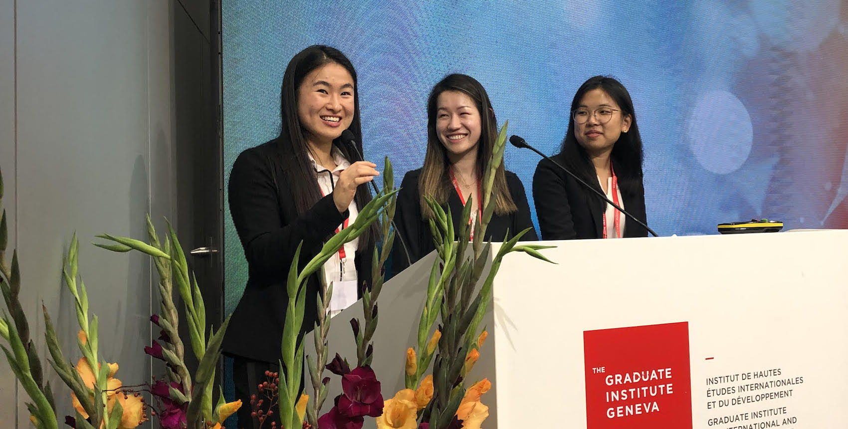Michelle Dong and teammates at the Geneva Challenge conference