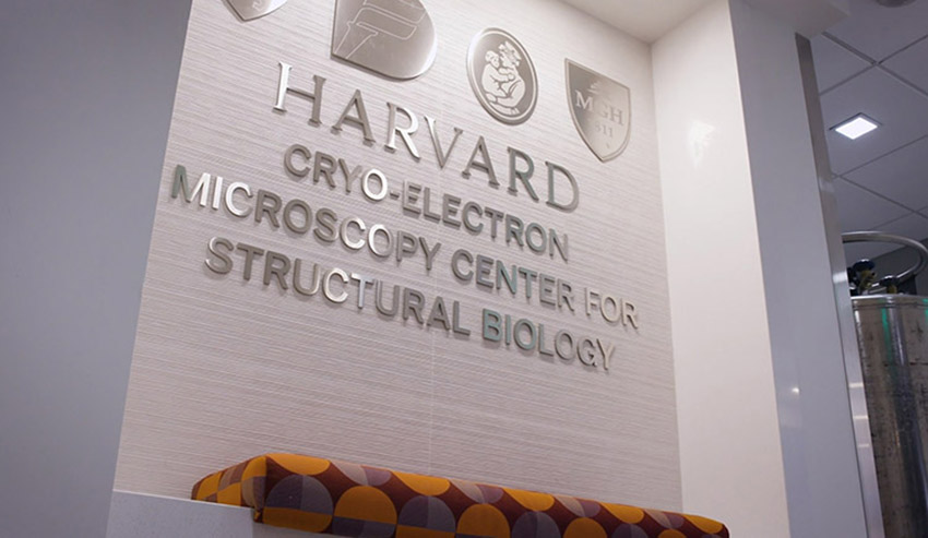 photo of a sign that says HARVARD Center for Cryo-Electron Microscopy