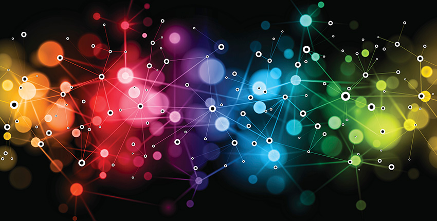 digital image of rainbow network connections