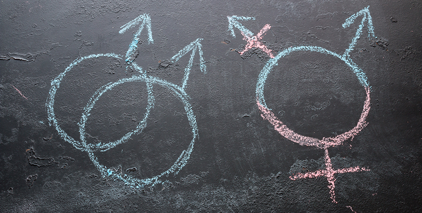 chalkboard with symbols of transgender and homosexual identities