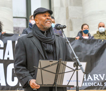 Tony Johnson singing at the rally