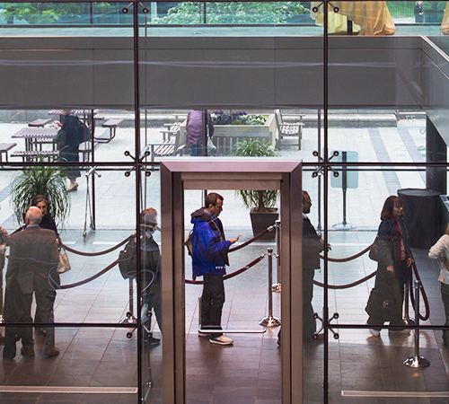 people waiting in line for a conference