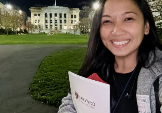 Rose De Guzman in front of Gordon Hall