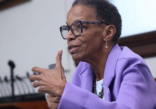 Photo of Joan Reede speaking at a podium