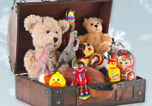 Wooden chest filled with children's toys