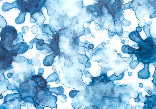 A watercolor painting of spiky blue circles, an evocative artist’s interpretation of viruses.