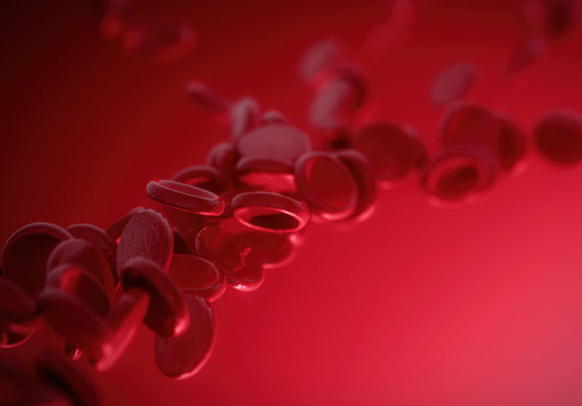 Artistic interpretation of red blood cells flowing together in a stream