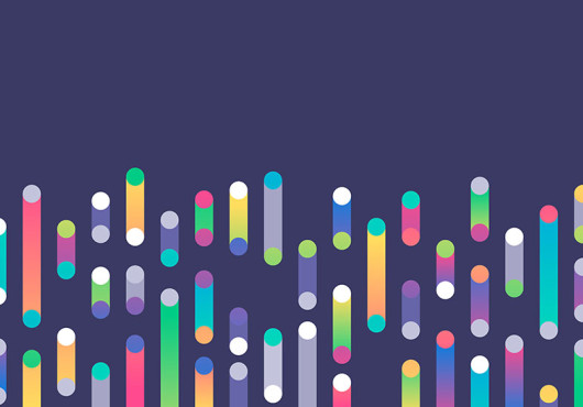 Abstract art of vertical bars in different lengths and colors, evoking genes or proteins.