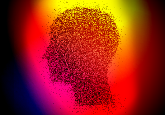 Silhouette of a human head made of particles.