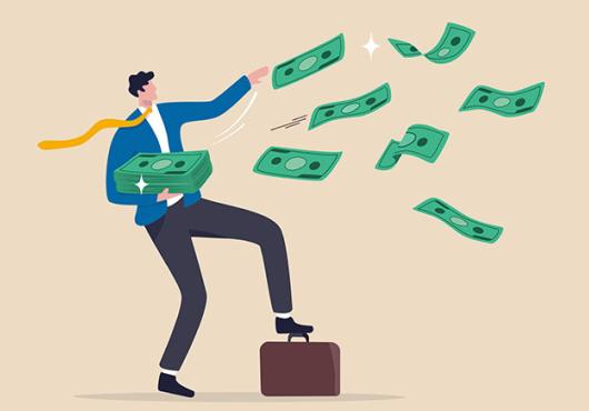 illustration of a business person tossing money away