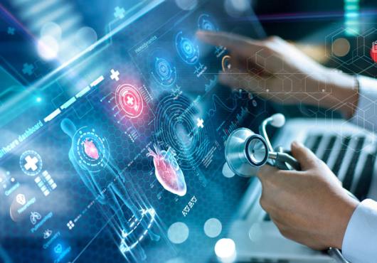 computer screen and physician hands