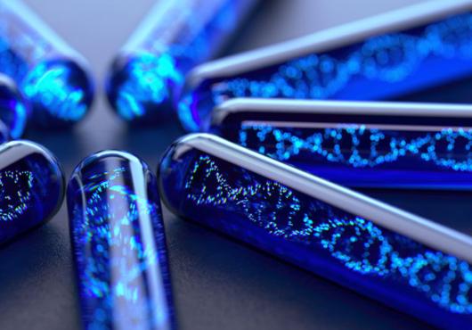 Illustration of a group of test tubes with DNA strands inside them