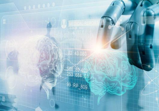 Graphic illustration of robot hand and medical chart 