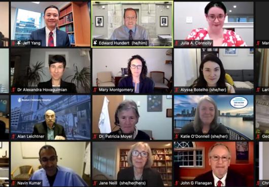 Screen shot of teaching excellence awards zoom meeting, multiple faces