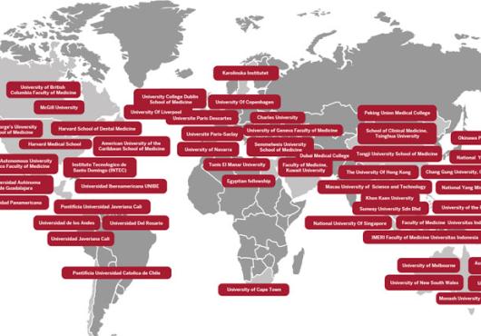 Graphic map showing countries around the world where HMS has programs