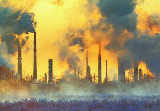 Smog and smoking pipes in an industrial zone