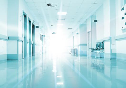 Rays of light in a hospital corridor.