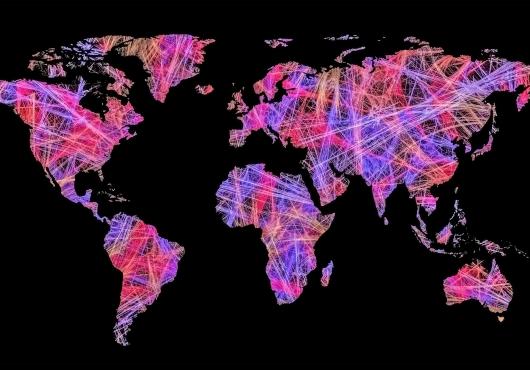 Abstract, colorful world map.