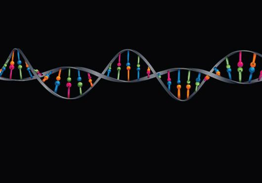 colorful illustration of DNA on a black background