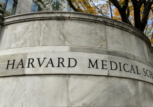 Photo of lettering at entrance to Quad that says Harvard Medical School