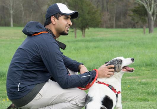 Mangalath with dog Fritz