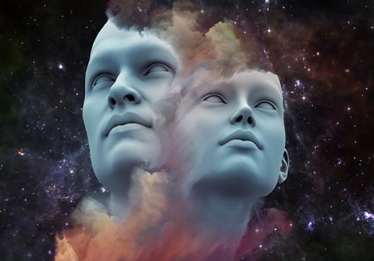 abstract male and female faces
