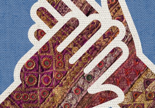 illustration of crossed hands with a textured knitted-looking surface