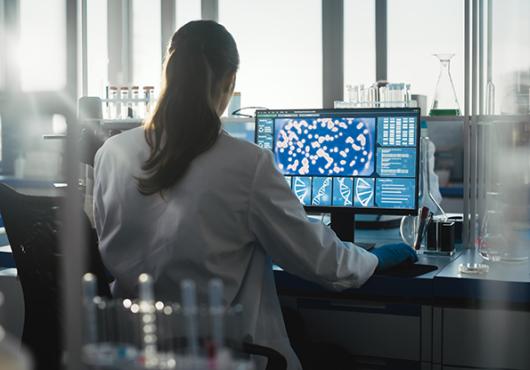 researcher in front of a computer screen
