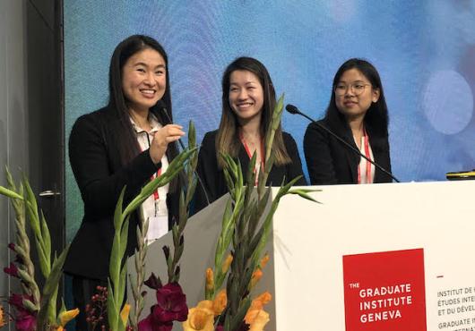 Michelle Dong and teammates at the Geneva Challenge conference