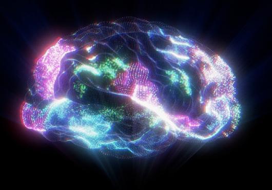 holographic digital illustration of a brain