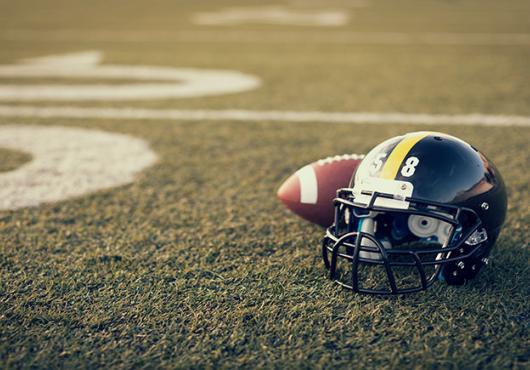football field, helmet, ball