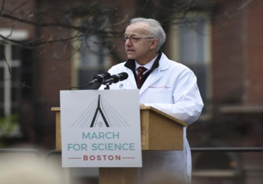 George Q. Daley speaks to an audience at the March for Science.
