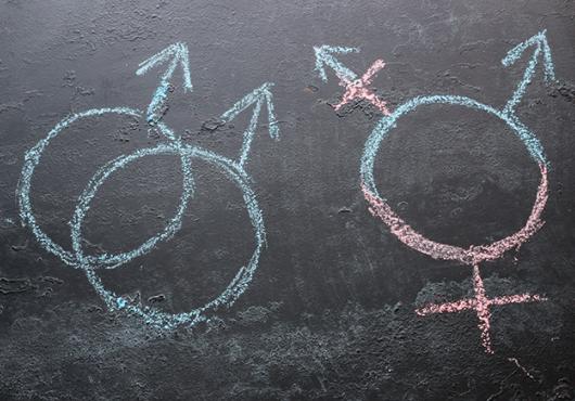 chalkboard with symbols of transgender and homosexual identities