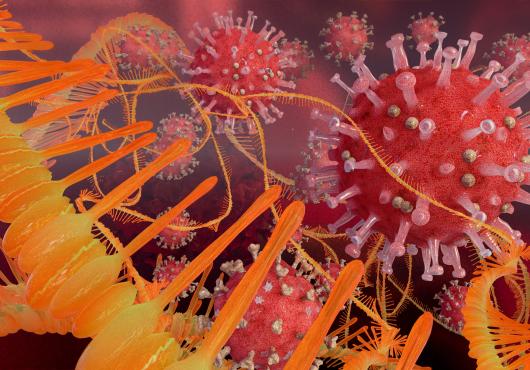 Illustration of MRNA chains contained in a modern coronavirus vaccine.