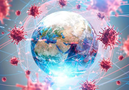 globe surrounded by corona viruses
