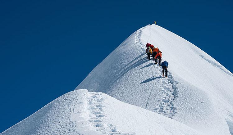 Climbers on snowy Mt. Everest