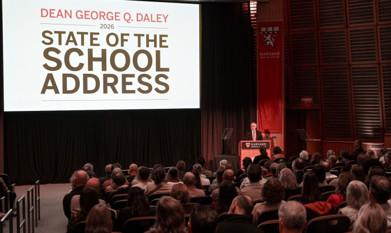 George Q. Daley addresses a seated crowd during his 2026 State of the School address