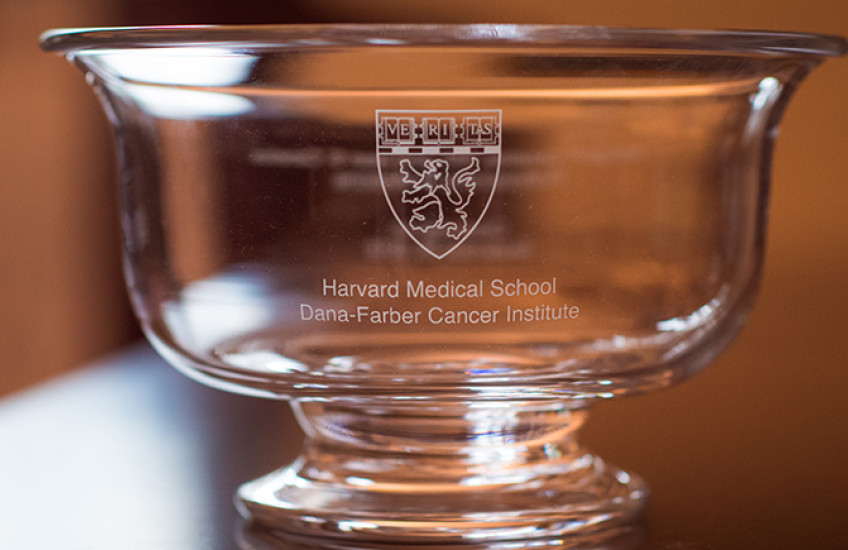 Crystal bowl with HMS and Dana-Farber etched into it